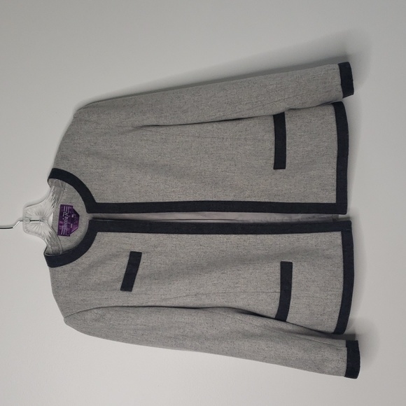 Vintage wool-blend lady jacket gray cropped blazer - Picture 4 of 15